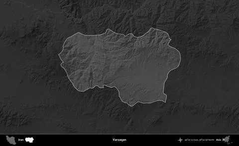 Varzaqan highlighted, Iran. Grayscale Stock Illustration