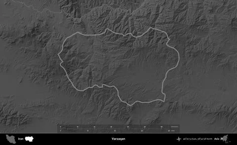 Varzaqan outlined, Iran. Grayscale Stock Illustration