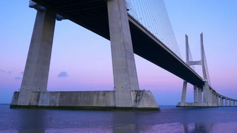 Vasco da Gama bridge during dusk in Lisbon Stock Footage 96519301