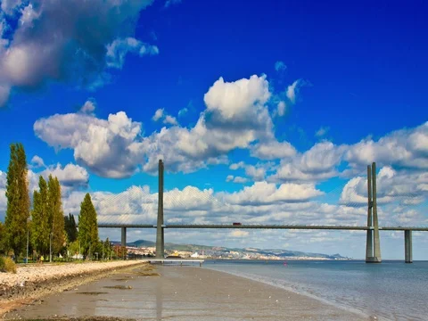 Vasco da Gama Bridge Stock Footage 69394405