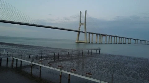 Vasco da Gama Bridge - Lisbon - Portugal Stock Footage 75059138