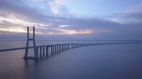 Vasco da Gama Bridge Lisbon Portugal Stock Footage 129040102