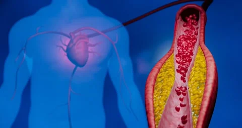 Vascular damage, artery clogging, and plaque buildup from junk food, high sugar  Stock Footage 258092204
