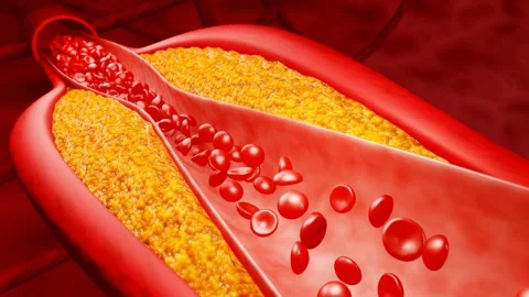 Vascular damage, artery clogging, and plaque buildup from junk food, high sugar  Stock Footage 258092269