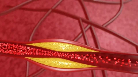 Vascular damage, artery clogging, and plaque buildup from junk food, high sugar  Stock Footage 258092294