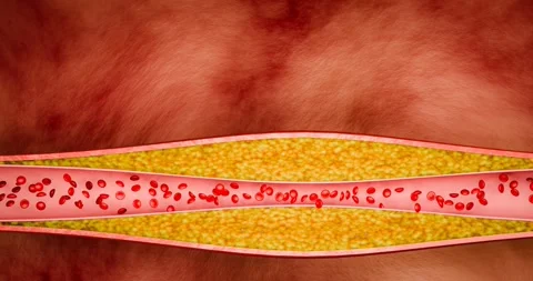 Vascular damage, artery clogging, and plaque buildup from junk food, high sugar  Stock Footage 281768173