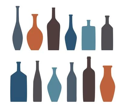 Vase and bottle silhouettes set. Different jugs and vessels silhouette Stock Illustration