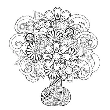 Vase with doodle flowers Stock Illustration