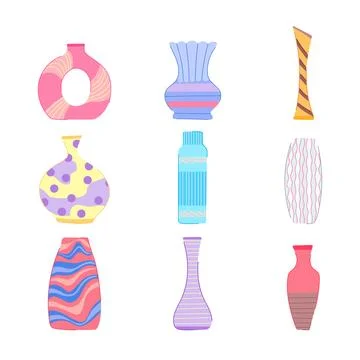 Vase flower set cartoon vector illustration Stock Illustration