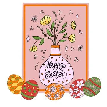 Vase with flowers and Easter eggs Illustrazione stock