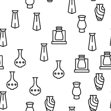 Vase Flowers Decorative Dishware Vector Seamless Pattern Illustration
