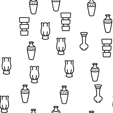 Vase Flowers Decorative Dishware Vector Seamless Pattern Illustration