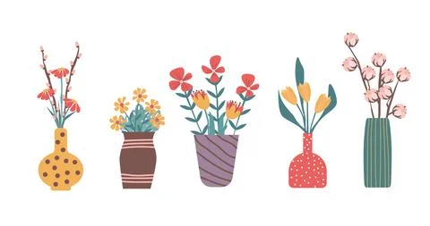 Vase of flowers set on white background vector illustration Stock Illustration