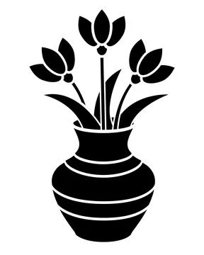Vase with flowers - vector silhouette image for logo, icon or stencil. Stock Illustration