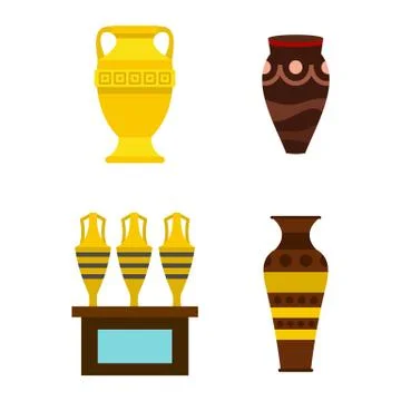 Vase icon set, flat style 스톡 일러스트