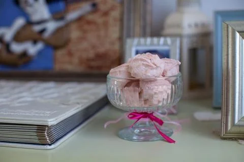 Vase with marshmallows Stock Photos