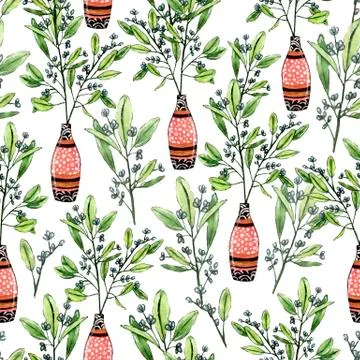 Vase with olive branches pattern Stock Illustration