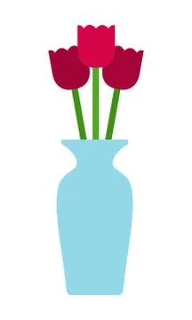 Vase with pink tulips vector icon flat isolated Stock Illustration