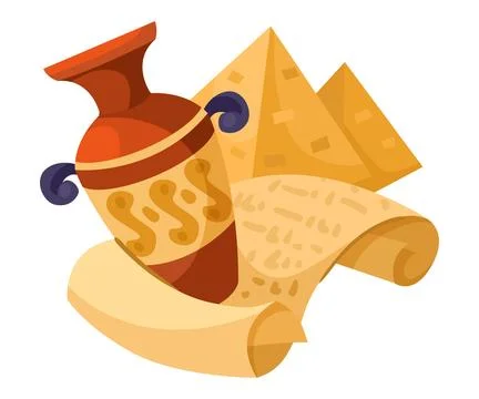 Vase, Scroll and Pyramid as School Education Item and Supply Composition Vector Illustrazione stock