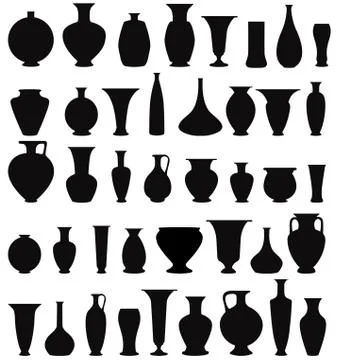 Vase set. Pot Pottery Vases Flower Home Interior Decor icons. Illustration