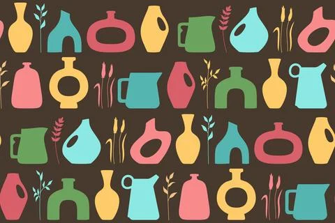 Vase shape ceramic pot seamless pattern jug jar boundless ornament home repeat Stock Illustration