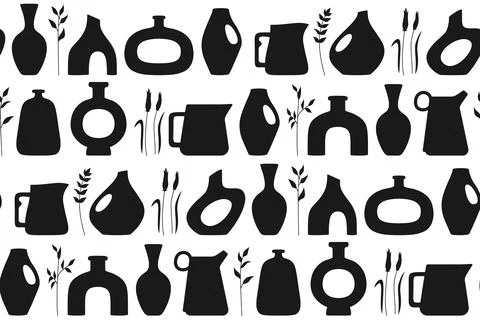 Vase shape ceramic pot seamless pattern jug jar silhouette boundless ornament Stock Illustration