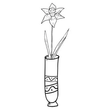 Vase with spring flowers icon. Vector illustration of daffodils and tulips in Stock Illustration