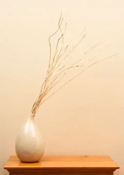 Vase with sticks on table Stock Photos