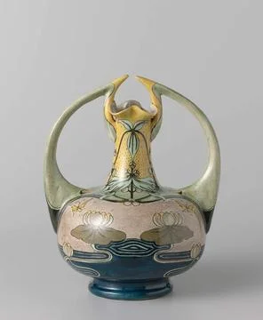 . Vase with two ears, flattened spherical with cylindrical neck with lobby... Stock Photos