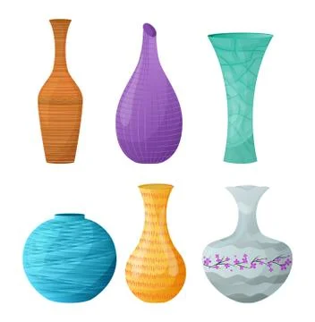 Vase vector decorative ceramic pot and decor glass pottery elegance vases Stock Illustration