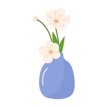 Vase with white flowers. Vector still life illustration. Stock Illustration