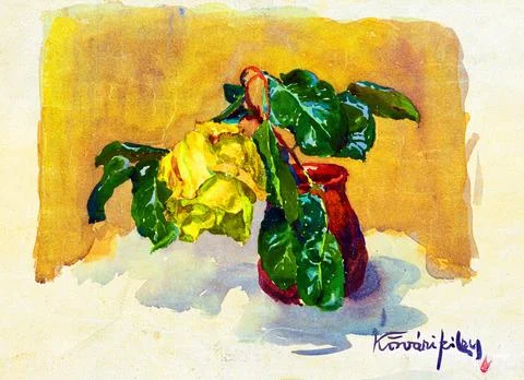 A vase with a yellow rose.. Stock Illustration