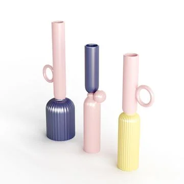 Vases that are side by side, each with handle, 3d rendering Illustration