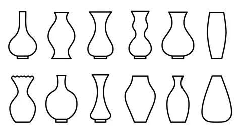 Vases black line symmetrical vector flat set Stock Illustration