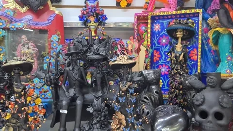 Vases, Catrinas, and Other Artifacts for Sale Stock Footage 257637382