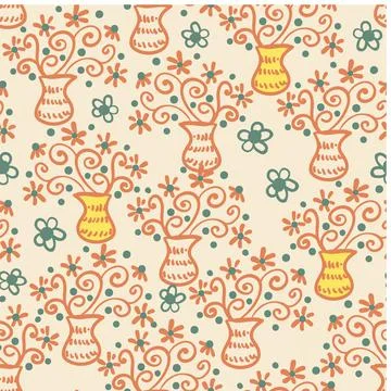 Vases with flower bouquets seamless vector pattern Stock Illustration
