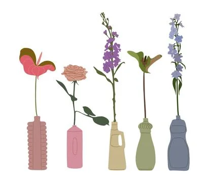 Vases with flowers vector illustrations on white. Stock Illustration