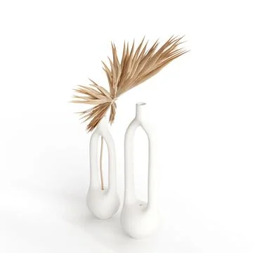 Vases with palm leaf 3d render, modern decor style Stock Illustration