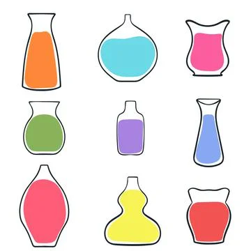 Vases set line art, vector illustration. Stock Illustration