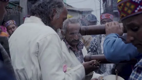 Vashisht Ceremony Medium Close on Ritual Spiritual Leader Stock Footage 131127262