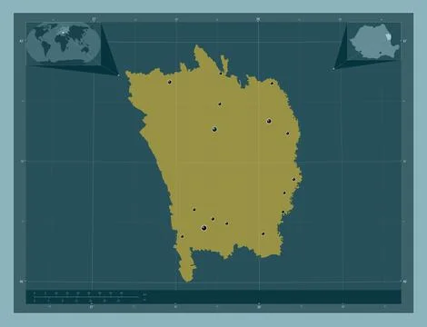Vaslui, Romania. Solid color shape. Locations of major cities of the region 库存插图