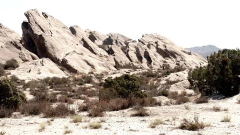 Vasquez Rocks 4K main rock formation southeast pan left V24346 Stock Footage 94751014