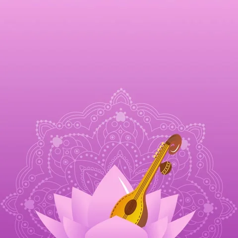 Vassant panchami animated square video with sitar and lotus Stock Footage 309518924