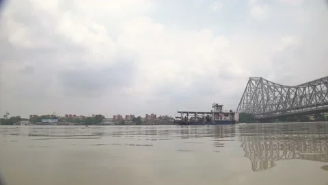 A Vassels or Ferry Boat Going On The River Ganges Or Hooghly near Howrah Bridge Stock Footage 157120443