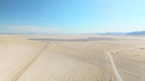 Vast Aerial View of Burning Man Festival in Black Rock Desert, Nevada Stock Footage 320935018