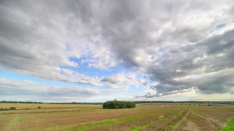 A Vast and Expansive Landscape Featuring Dramatic Clouds Above a Lush Green Fiel Stock Footage 316064400