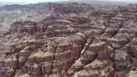 Vast Arid Landscape of Eroded Red Rock Danxia Formations Heidu Mountain China Stock Footage 339585382