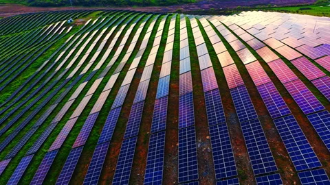 Vast array of colorful photovoltaic modules on a slope, Bulgaria. Stock-Footage 337204968