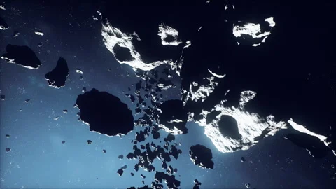 Vast asteroid region with metallic textures and unpredictable trajectories Stock Footage 326298630