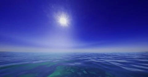 Vast blue ocean under a bright sun during a clear day Illustrazione stock